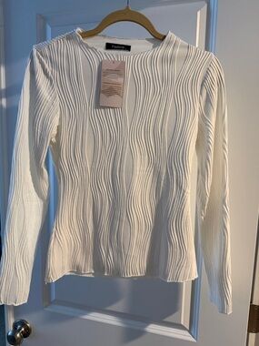 Fashion Nova White Wavy Texture Long Sleeve Top